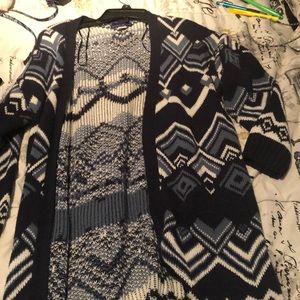 A blue cardigan